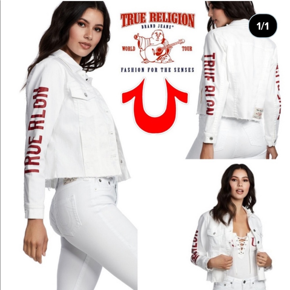 NWT True Religion Cropped White Jean Jacket